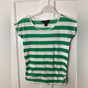 Polo Ralph Lauren Girls Medium Green & White Striped Short Sleeve Tee T-Shirt,
